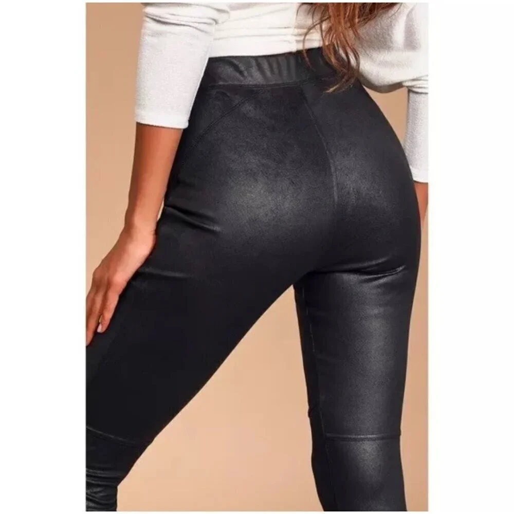 Free People Size Medium Midnight Vegan Suede Skinny Black High Rise Leggings